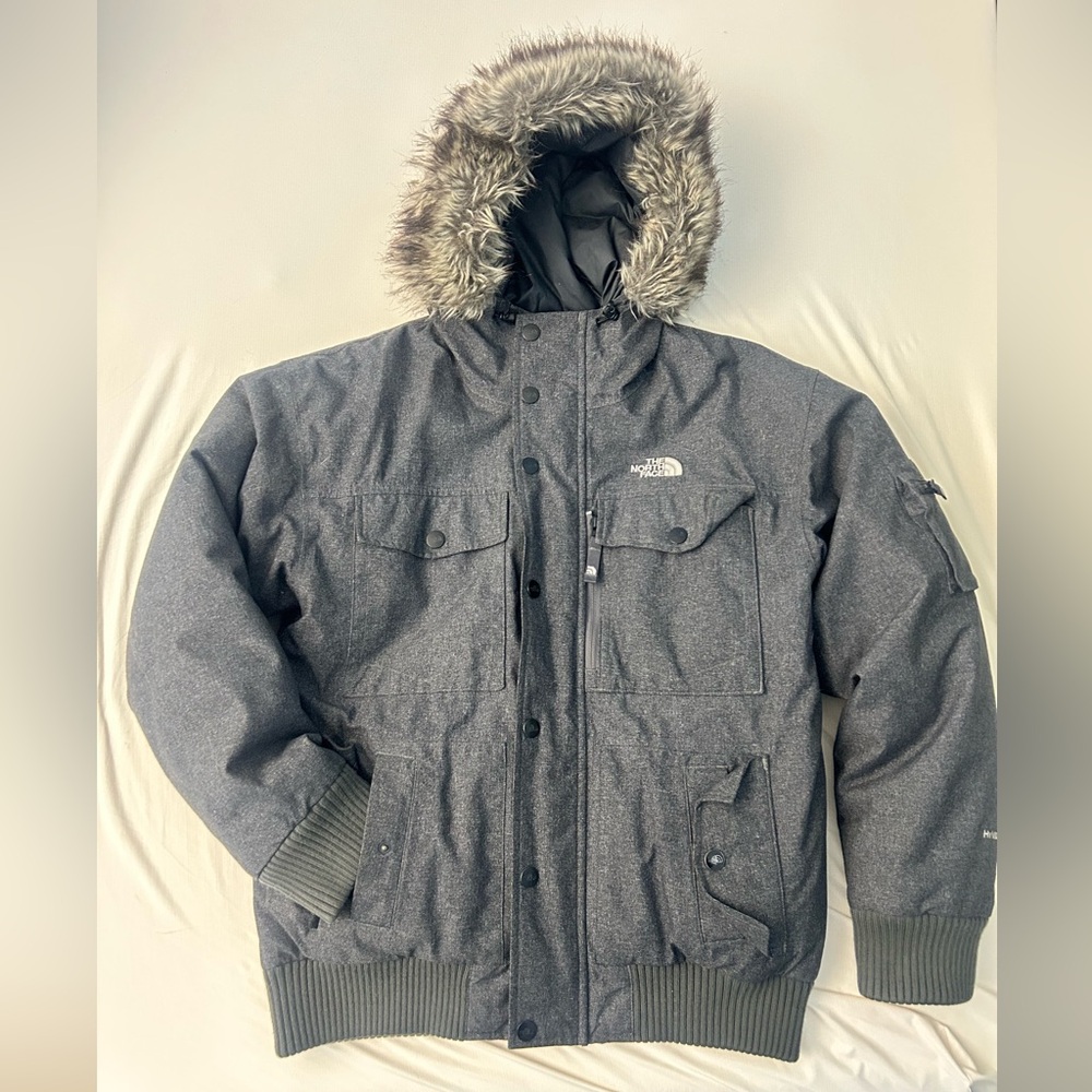 The North Face Charcoal Men's Gotham Jacket II - Insulated Bomber w/ Fur Hood
